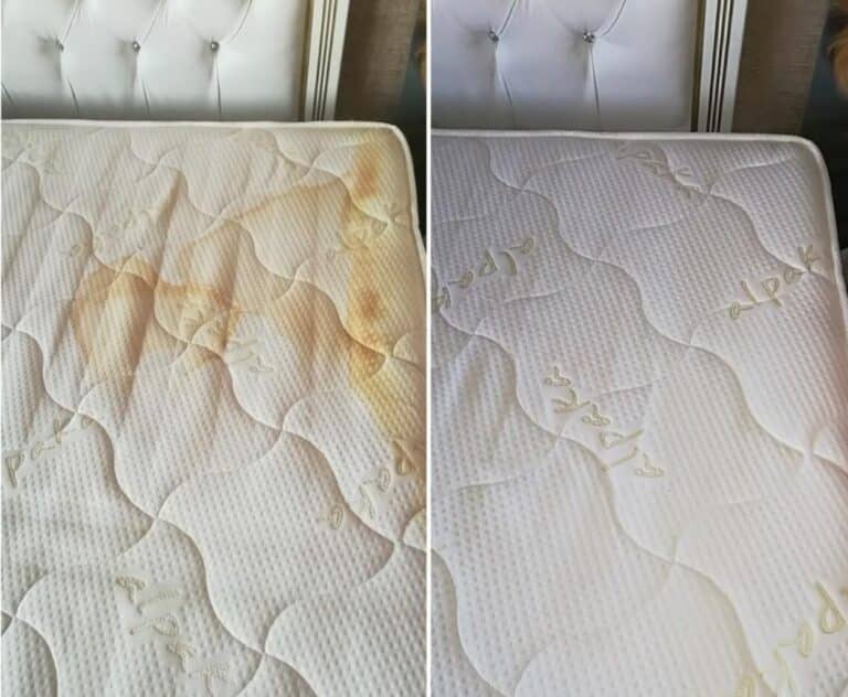 before and after matters cleaning. Large stain on one image, clean mattress on the other